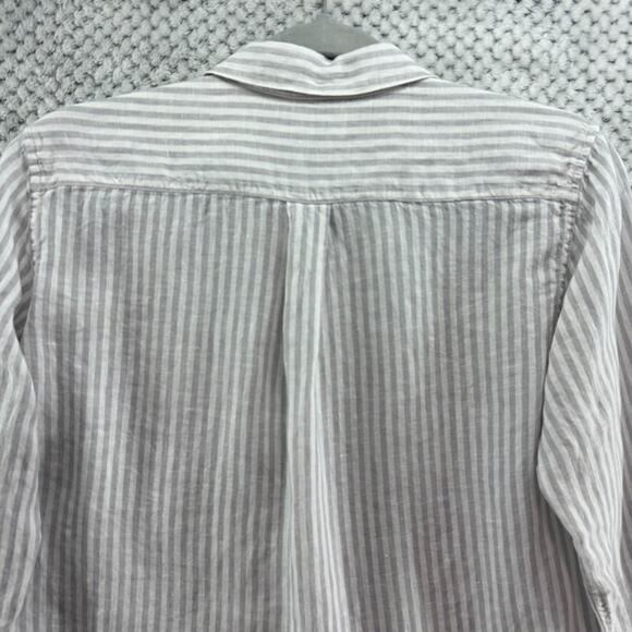 Uniqlo Top Womens XS Gray Striped Linen Button Up Shirt Long Sleeve Collared - Picture 7 of 13